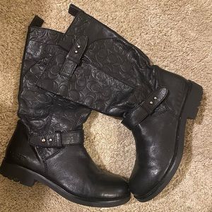 Coach Virginia Embossed Leather Moto Boots